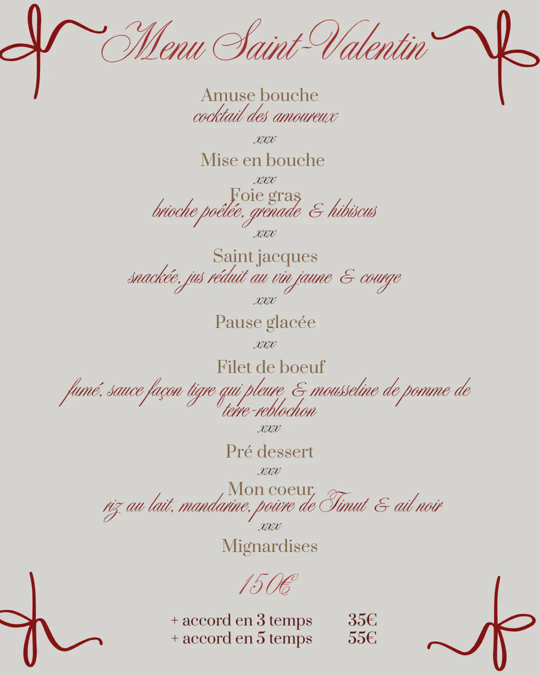 Menu de la Saint-Valentin