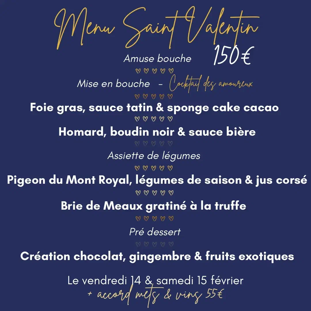 Menu de la Saint-valentin 2025