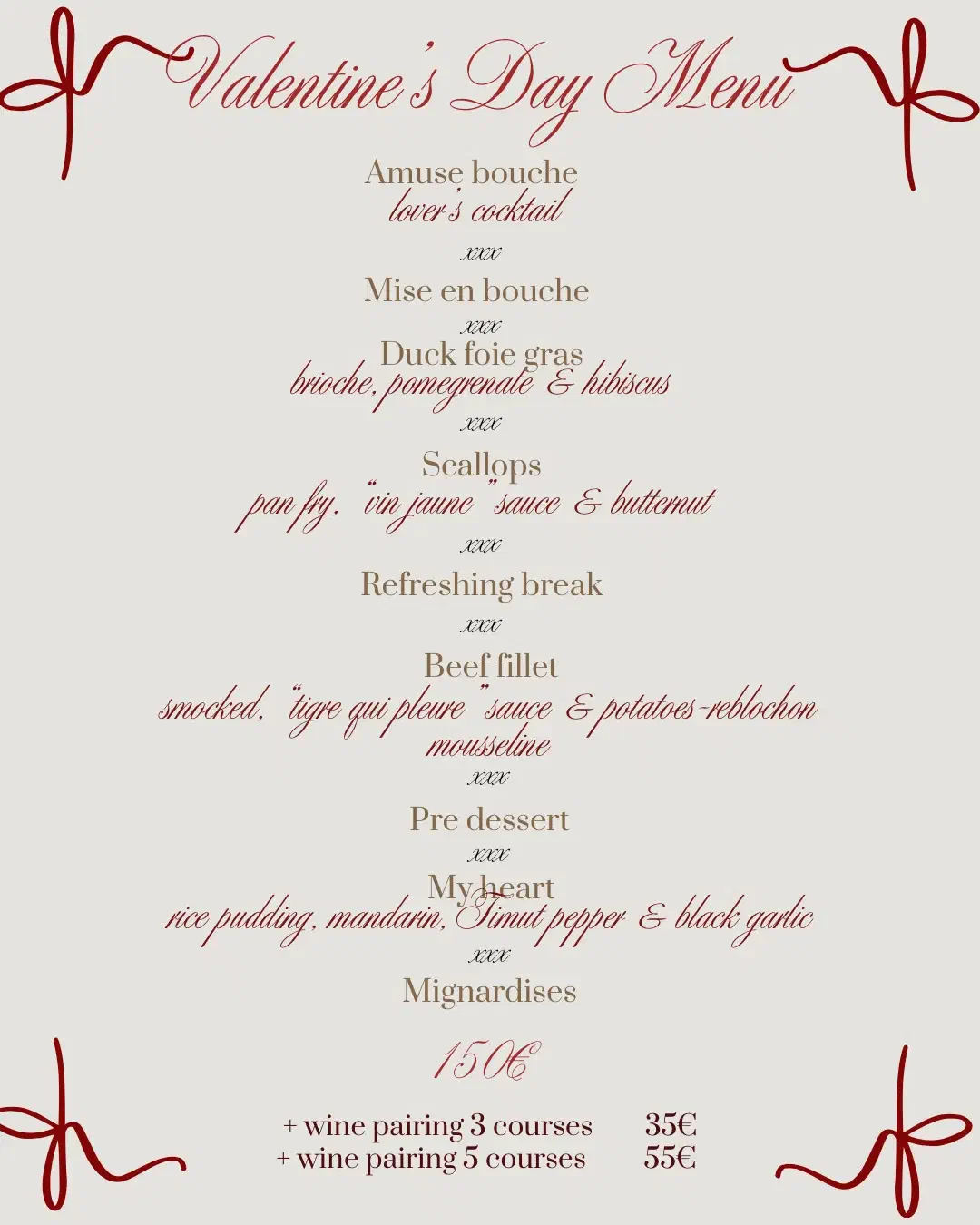 Valentine&rsquo;s day menu