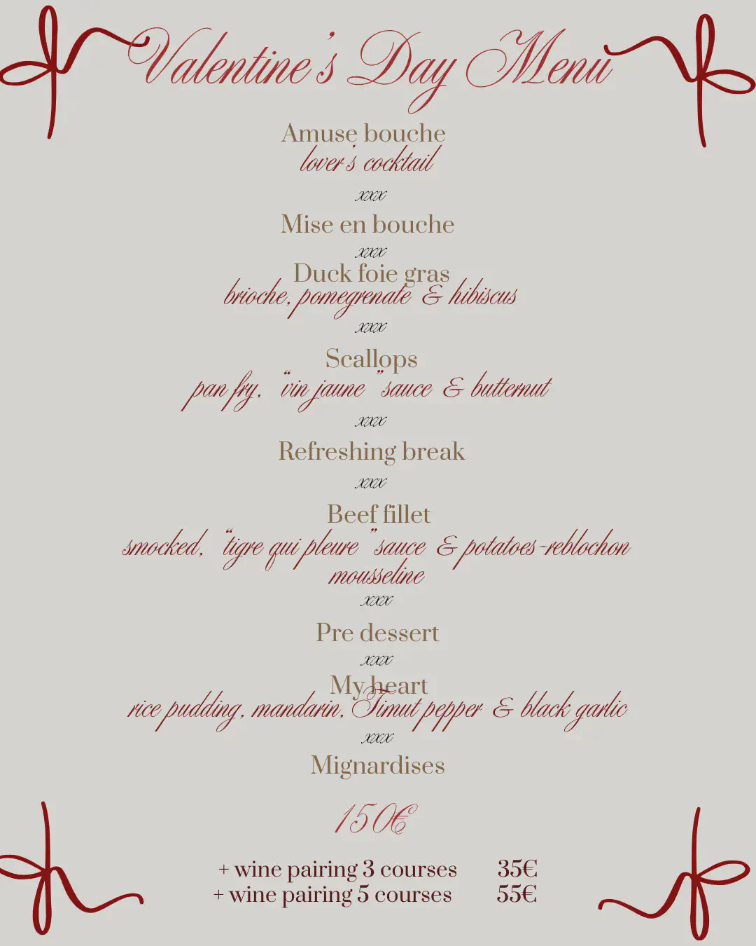 Valentine&rsquo;s day menu